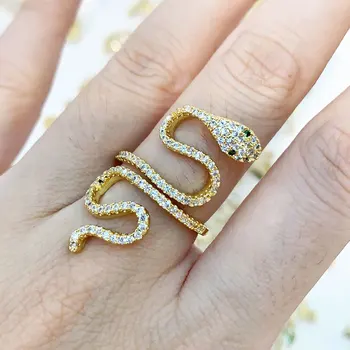 Charme Requintado Abrir Ajustável Forma da Serpente Brilho do cristal de rocha Anéis de Dedo para as Mulheres Engajamento Jóia de Presente de Aniversário de Jóias