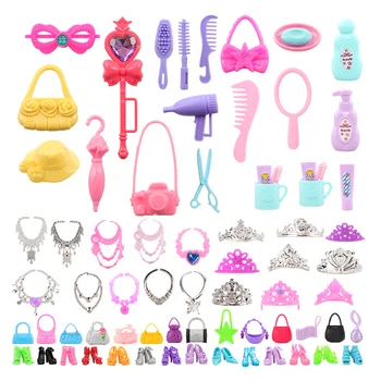 Kawaii Quente da Venda De 37 Itens / Lote = 10 Sapatos + 15 Bolsa + 12 Mini Boneca, Acessórios Para a Barbie DIY Fingir Jogar Jogo de Natal