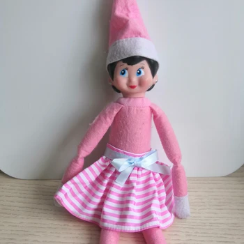 Rosa Listrado Arco Saia Para As Meninas Elf Boneca De Natal Brinquedos De Acessórios Santa Costura De Roupas(Sem Boneca)
