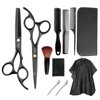 10 pcs corte do cabelo, tesouras tesouras conjunto de barbeiro acessórios barbeiro ferramentas equipamento do salão de kappersschaar desbaste corte accesorios