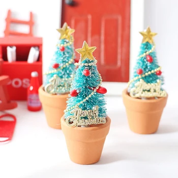 1:12 Casa de bonecas Miniture Árvore de Natal Vasos de Plantas Decorativas Modelo de Brinquedos Acessórios em miniatura itens