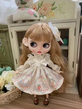 Blyth roupas de boneca retrô vestido + cabelo banda Blyth pequena vestido de boneca, acessórios, roupas de boneca de vestido de Renda Doce Princesa Linda