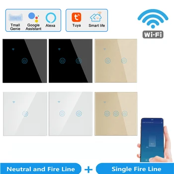 PSSRISE Alexa Wifi Touch Smart Switch Tuya Vida Inteligente APP Timer Inicial do Google Controlo de Voz de Vidro Temperado Painel de Parede, Interruptor de Luz