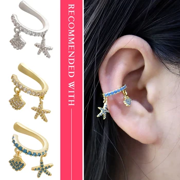 ZHUKOU 1piece cor de ouro CZ Cristal Ear Cuff Estrela-do-mar shell de Ouvido Clipes Sem brincos perfurados para as mulheres, Jóias modelo:VE252