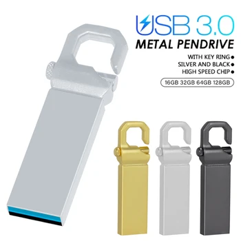 USB 3.0 flash Drive 128GB 64GB 32GB 16GB 8GB de Metal Pen Drive Pendrive de 128 64 32 16 8 GB USB3.0 de Memória Flash Cle Stick USB