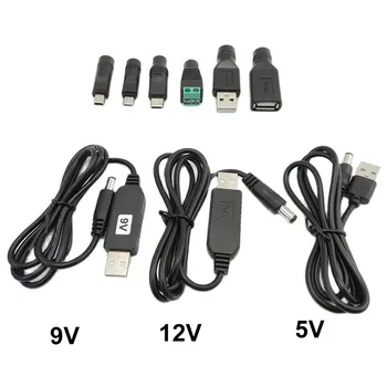 USB 5V DC 5V 9V 12V Mirco Mini USB 5pin Tipo C de aumento de Potência de Linha de Passo do Módulo Conversor USB Cabo Adaptador 2.1x5.5mm Plug