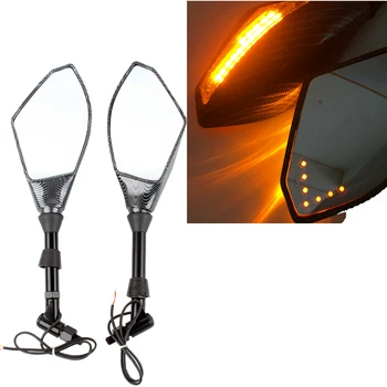 10mm de Fibra de Carbono, piscas de LED do Lado Espelhos retrovisores Para Honda Suzuki Kawasaki Yamaha, Ducati, BMW Rua Scooter Motos