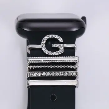 A-Z Encantos de Metal, Anel Decorativo Inteligente Relógio de Pulseira de Silicone Para iwatch Bracelete Para Apple Faixa de Relógio de Diamante de Enfeite