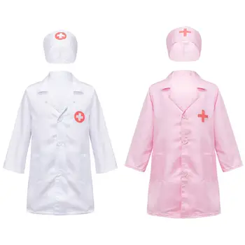 Crianças de Manga Longa Médico Enfermeiro Cosplay Uniforme Casaco, Chapéu de Fantasia que as Crianças Fingem Jogar Brinquedo Conjunto de Brinquedos Educativos para Crianças Presentes