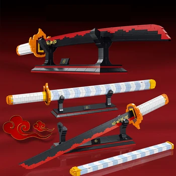 790pcs Demon Slayer Nichirin Espada Blocos de Construção Rengoku Kyoujurou Lâmina da Katana Anime Faca Tijolos de Brinquedos Para o Menino Presentes