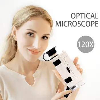 Portátil Microscópio de Bolso 80X-120X de Alta Definição lente de aumento Experiência Científica de Exploração Microscópio com LED Iluminado