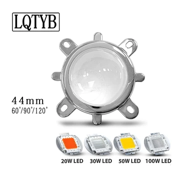 LED de alta potência 20-100W grânulo da lâmpada de lente de 44 MM vidro óptico da lente de reflexão colimador fixada suporte 60/120 grau de led lente