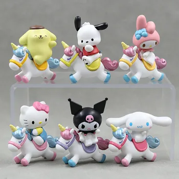 Sanrio Caracteres Melodia De Equitação Boneca Bonito Pochacco Hello Kitty Kuromi Cinnamoroll Figura De Ação Tabela Ornamentos Presentes Das Crianças