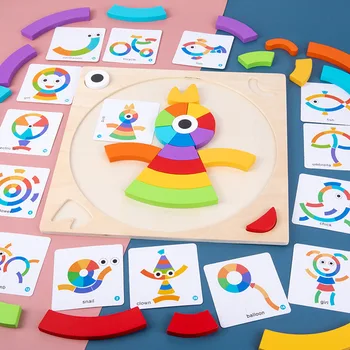 Madeira do arco-íris Empilhamento de Brinquedo Montessori Quebra-cabeça Com Cartão de Jogo de Correspondência de Cor de Classificação Educacionais Cérebro Brinquedos para Crianças