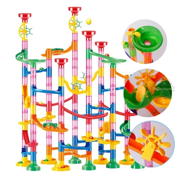Mármore Executar Pista de Corrida de Building Blocks Crianças Labirinto 3D Rolar da Bola, Brinquedo DIY de Mármore da Corrida de Montanha russa Conjunto 80/105/109/133pc Presente de Natal
