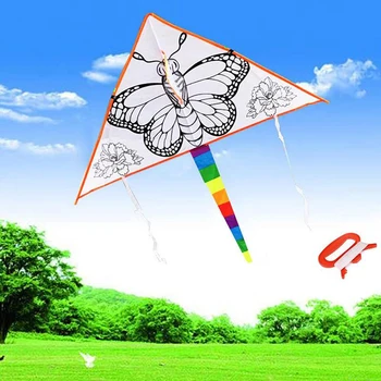 DIY Graffiti Kite em Branco Triângulo Pipa Pode Ser Pintada Nylon Exterior Pipas Voando Brinquedos Para Crianças Com 30m Linhas