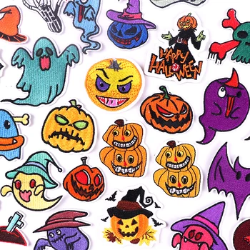Abóbora Crânio Patch Bordado de Halloween de Ferro No Bordado Patches Para Roupas de Costura, Patch Cartoon Manchas Na Roupa de DIY