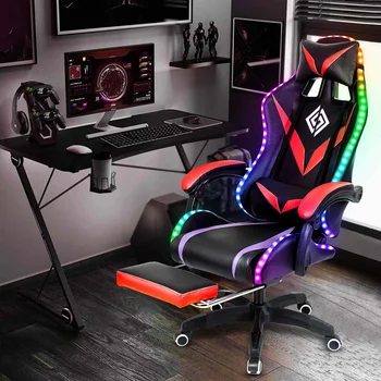 Luz RGB Jogos Cadeira Office Presidente Gamer Computador Cadeira Giratória Ergonômica Cadeira 2 do Ponto de Massagem e 135° Reclinável com apoio para os Pés
