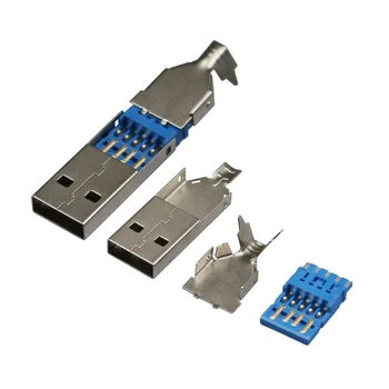 10pcs/lot DIY USB 3.0 macho conector de solda tipo soquete 3 em 1 para DIY Cabo USB 3.0
