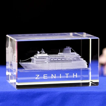 3D Esculpida Modelo de Barco de Cristal Gravado a Laser Retângulos Navio de Cruzeiro de Luxo Modelo de Escultura Branca de Artesanato Presentes Criativos de Decoração de Casa