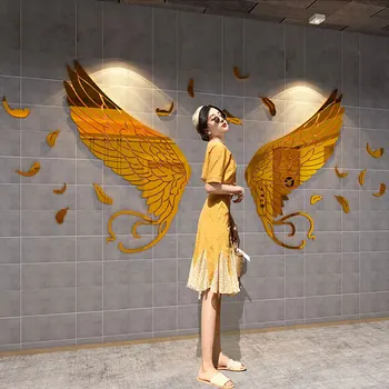 Anjo de Asa 3D adesivo de parede Loja de barra na parede do fundo da Decoração mural pintura Acrílica auto-adesivo de Parede Decoração arte adesivos de espelho