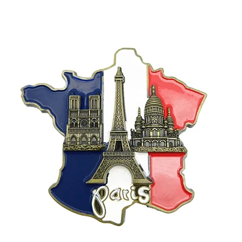 1pcs Criativo 3D Metal Ímã França Mapa Geladeira Adesivo de Resina, Adesivo Turísticas de Paris Lembrança Decoração de Casa Dropshipping