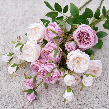 67 centímetros de Flores Artificiais-de-Rosa de Seda Rosa 3 Cabeça Grande e 3 Broto Pequeno Noiva Casamento Adereços Foto Home Hotel de Decoração DIY Falso Flor