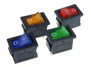 KCD1 On-Off 3 pinos do Interruptor de Balancim 6A/10A 250V/125 VCA, Amarelo, Vermelho, Verde, Botão Azul Melhor Preço