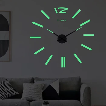 Luminoso do Relógio de Parede do Grande Relógio Horloge 3D DIY Espelho Acrílico Adesivos de Quartzo Duvar Saat Klock Moderno Mudo Digital Relógio de Parede