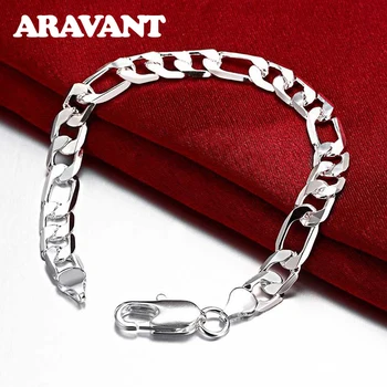 De 8 Polegadas Prata 925 Esterlina de 4MM/6MM/8MM Figaro Bracelete Chain Para Mulher, Homem a Moda de Luxo de Presente de Casamento Jóias